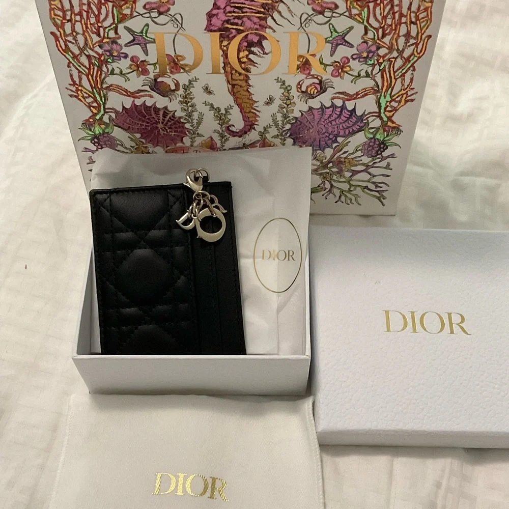 Lady Dior Black Leather freesia card holder